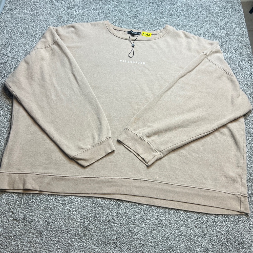 missguided sweatshirt womens 14 tan brown spell out cropped oversized plus curvy